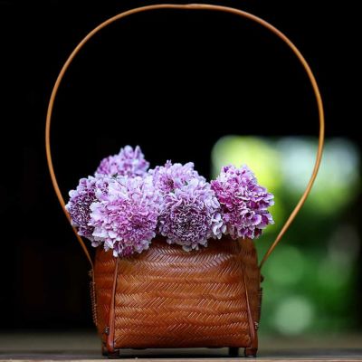 【一点限り】<br>渡辺竹清作 煤竹花篭（口楕円手付）<br>（Japanese bamboo art by Chikusei Watanabe）