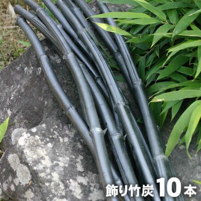 【日本唯一の虎斑竹100年計画】<br>竹資源を無駄なく有効活用したい<br>という思いから生まれました。<br>オブジェとして生まれかわった<br>飾り竹炭（丸竹炭）10本