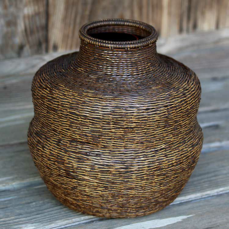 一点限り】塩月寿籃作 櫛目編 花籃（Japanese bamboo art by Juran 