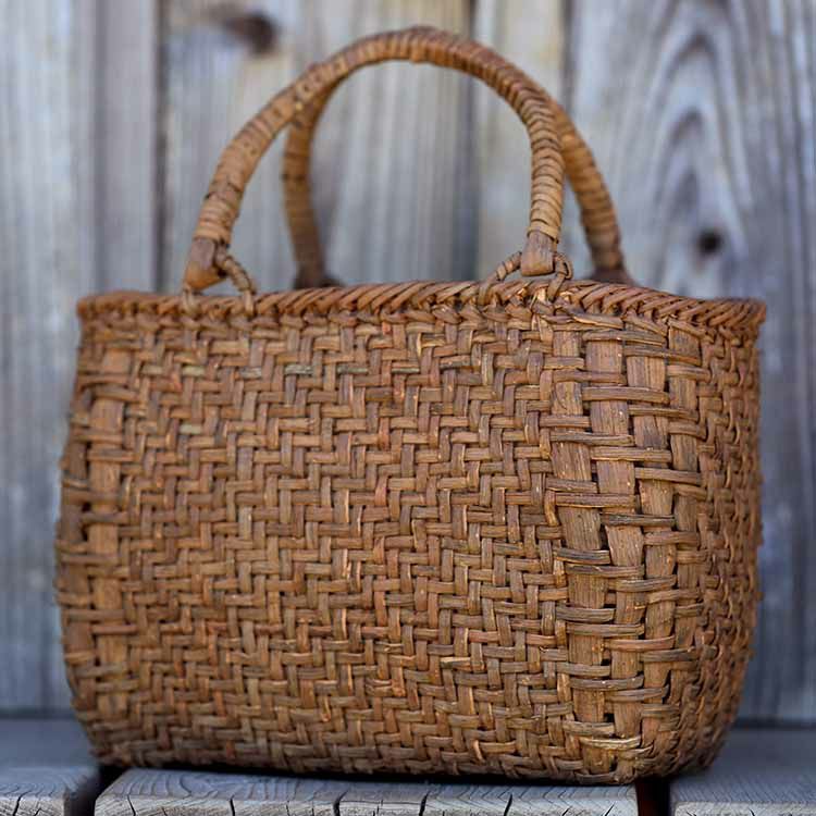 【国産】山ぶどう丸編み手提げ籠バッグ