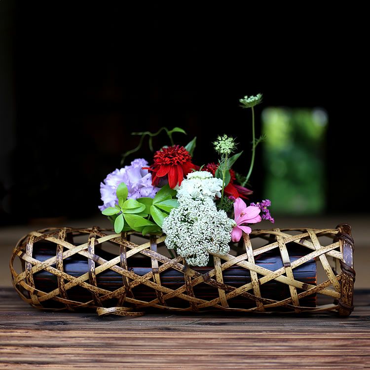 竹 竹工芸品 竹細工 花器 花籠 虎斑 竹 花入 華道 池坊花展 - 花瓶