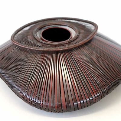 【一点限り】<br>塩月寿籃作 櫛目編 花籃<br>（Japanese bamboo art by Juran Shiotsuki）