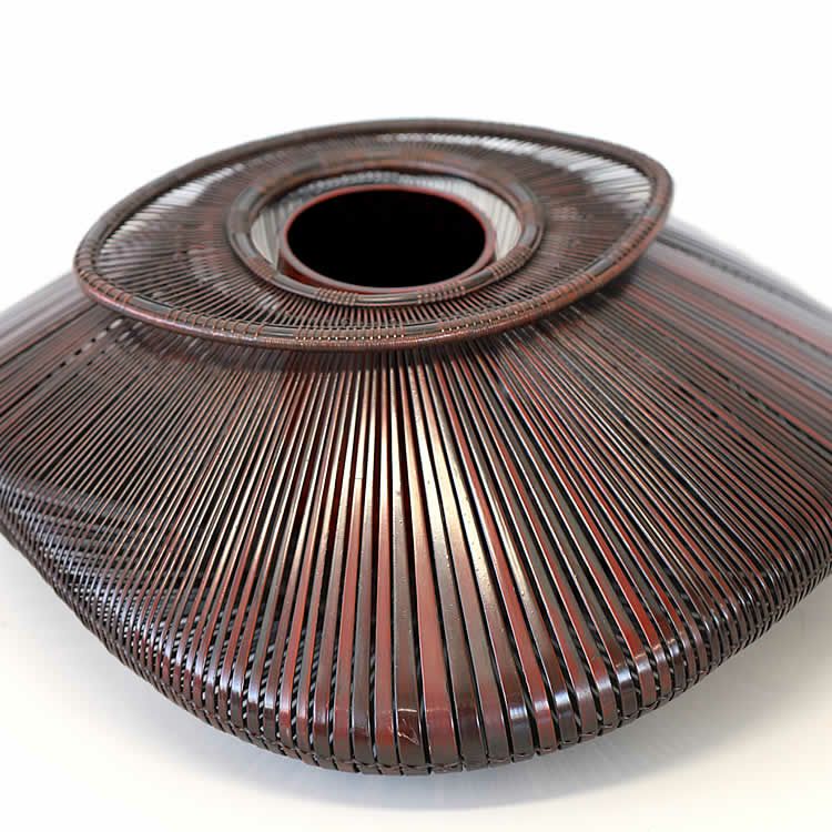一点限り】塩月寿籃作 櫛目編 花籃（Japanese bamboo art by