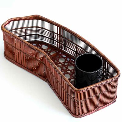 【一点限り】<br>塩月寿籃作 櫛目編 花籃<br>（Japanese bamboo art by Juran Shiotsuki）