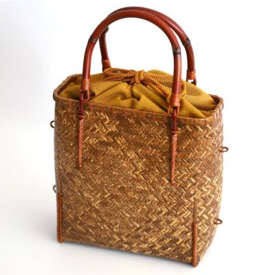 渡辺竹清作 虎竹網代手提籠バッグ