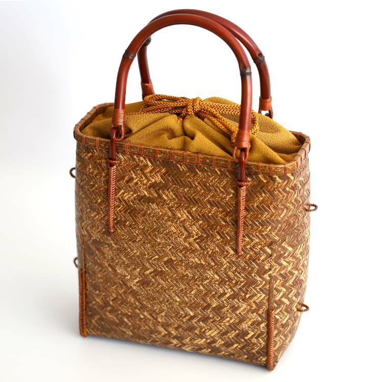 渡辺竹清作 虎竹網代手提籠バッグ